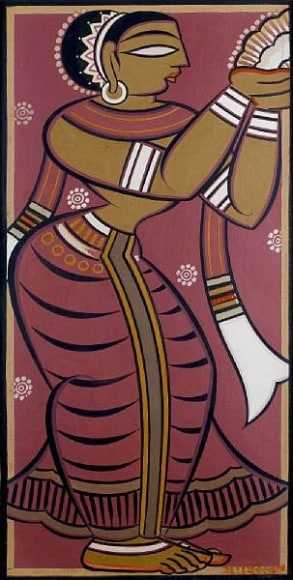 Jamini Roy APSARA ND Tempera on card 33 x 16.5 in.