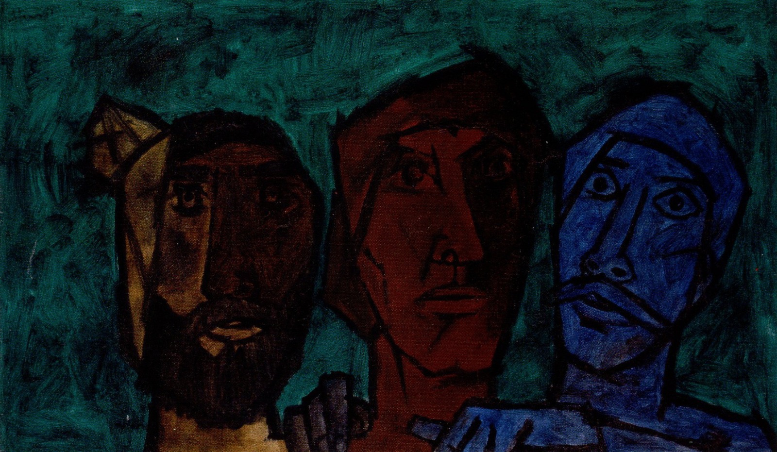 M. F. Husain UNTITLED (HEADS - GREEN) 1957 Oil on canvas 20 x 33 in.