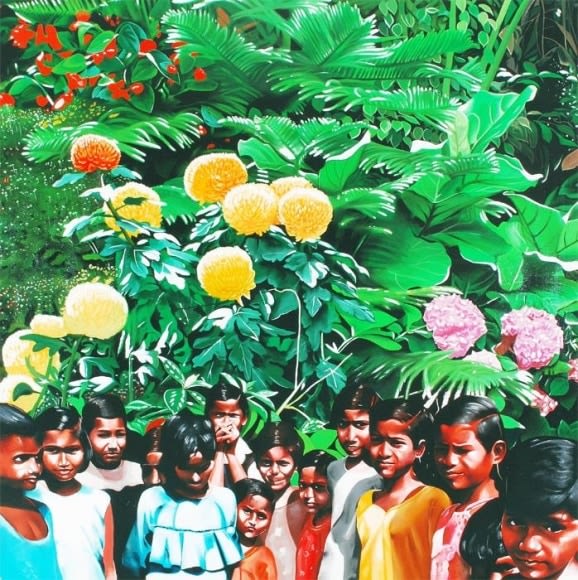 Binoy Varghese REFUGEES / THEIR OWN LANDS - V 2009 Acrylic on canvas 60 x 60 in.