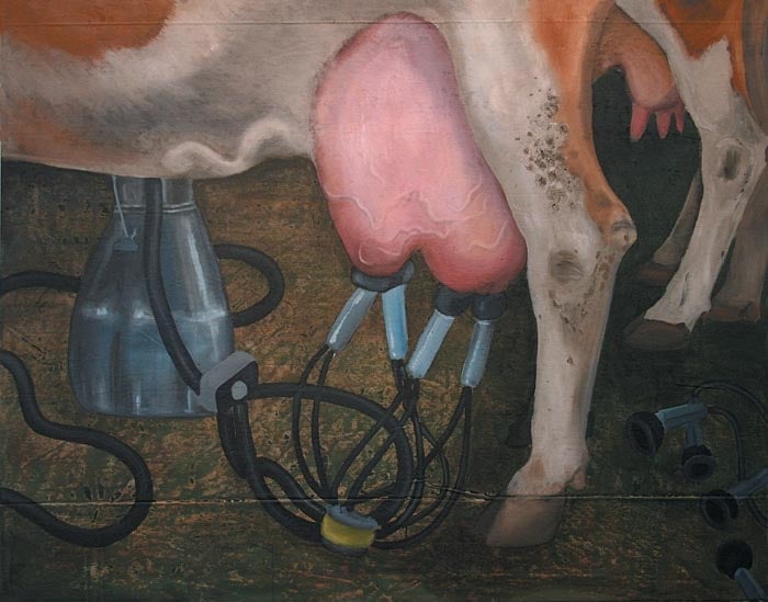 MILKING, MILKING, MILKING 2007 Acrylic on tarpaulin 52 x 66 in.