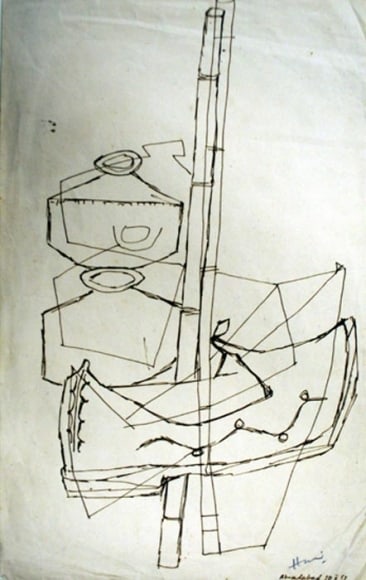 M. F. Husain AHMEDABAD 1961 Ink on paper 13 x 8 in.
