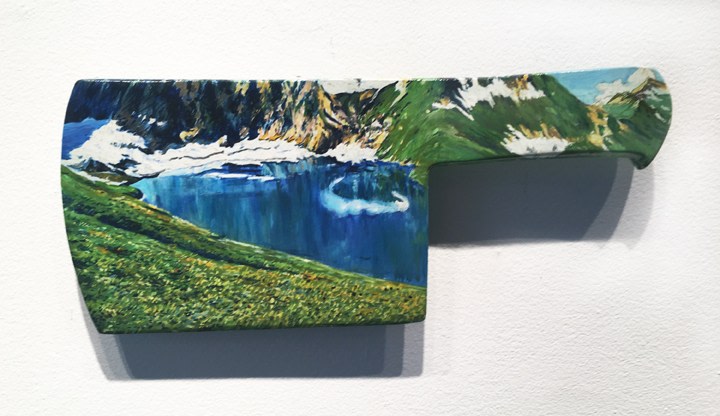 Adeela Suleman I Will Meet You by the Water - 10, 2017 Metal cleaver with enamel and hardener 5.5 x 12.5 in
