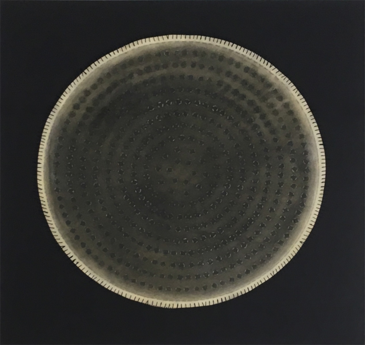 Anila Quayyum Agha Regeneration I 2012 Mixed media on paper (Encaustic, ink, graphite, charcoal, and embroidery on paper) 22 x 22 in.