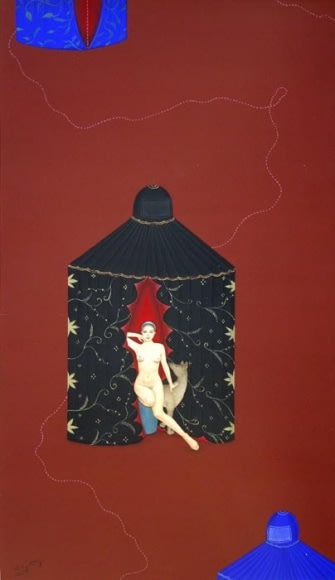 Waseem Ahmed UNTITLED (NUDE WOMAN) Gouache and silver leaf on wasli paper 16.5 x 9.5 in.