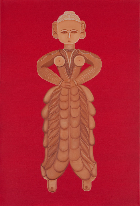 Rekha Rodwittiya Nayika/Guddiya (Red) 2009 Acrylic and oil on canvas 36 x 24 in.