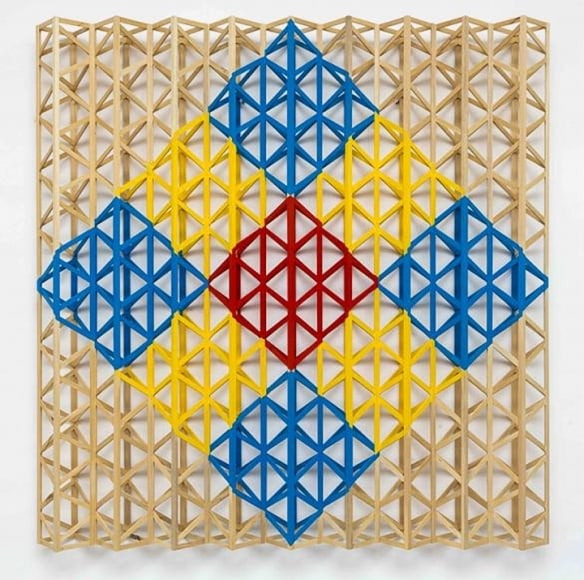 Rasheed Araeen Red Square Breaking Into Primary Colors 2015 Acrylic on wood 63 x 63 x 7 in.
