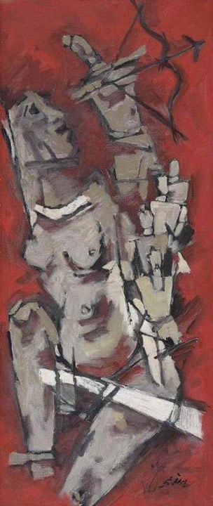 M.F. Husain DRAUPADI (MAHABHARATA) 1971 oil on canvas 55 x 23 in.