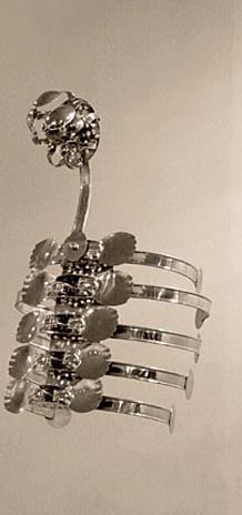 Adeela Suleman Case 4, 2008 Steel drain covers, tongs, nuts and bolts, measruing and frying spoons 34 x 14 x 11 in