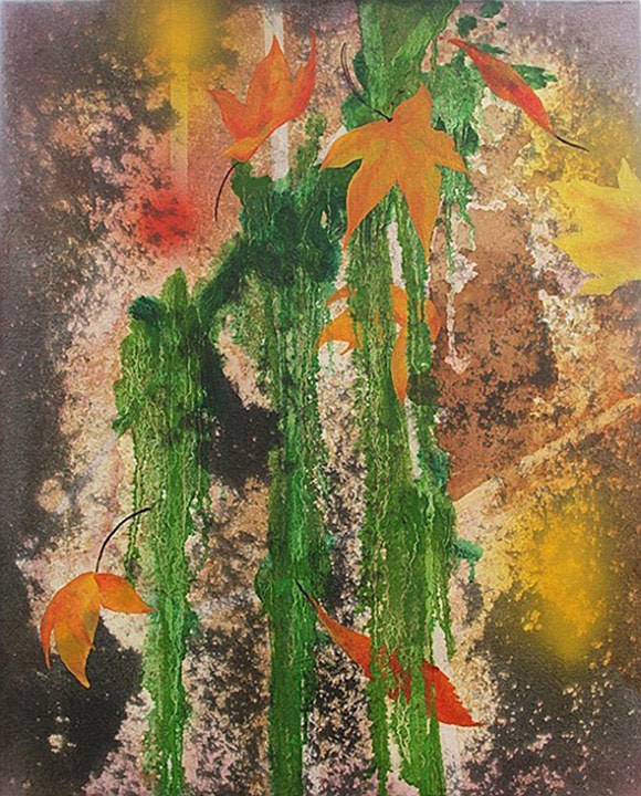 Nitin Mukul Realm of Senses 2011 Oil, acrylic and tea stain on canvas 16 x 19.88 x 1.50 in
