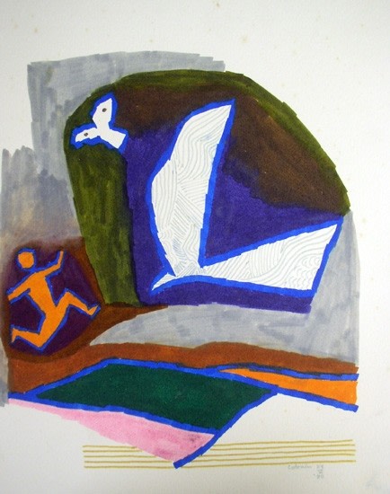 M.F. Husain BIRD SERIES 3 - COLRAIN 1980 Marker on board 13.5 x 10.5 in. SOLD