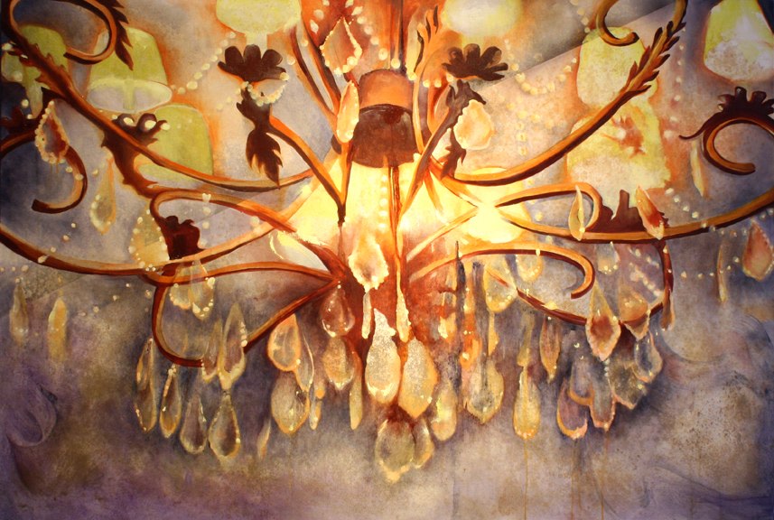 Nitin Mukul Chandelier 3 2014 Oil, acrylic and tea stain on canvas 40 x 60 in
