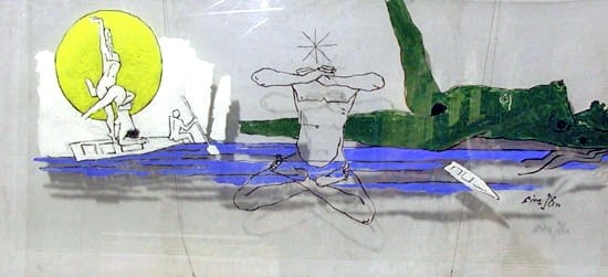 M.F. Husain YOGIC POSE 1974 Acrylic on plastic/glass 24 x 53 in.