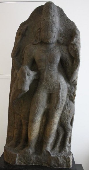 Adhanarisvara Chola period Black granite c. 12th Century 39.5 in.