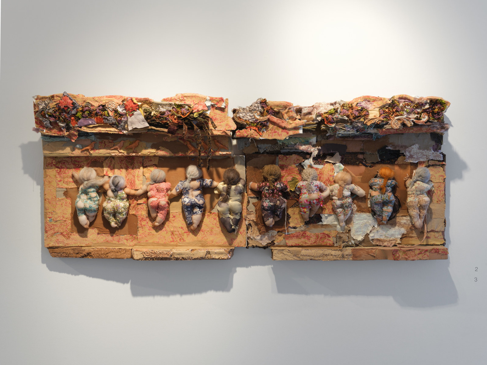 Ruby Chishti The Blind Spot In History III 2020 Cloth, thread, yarn, found fabrics, polyester, archival glue 28h x 36w in