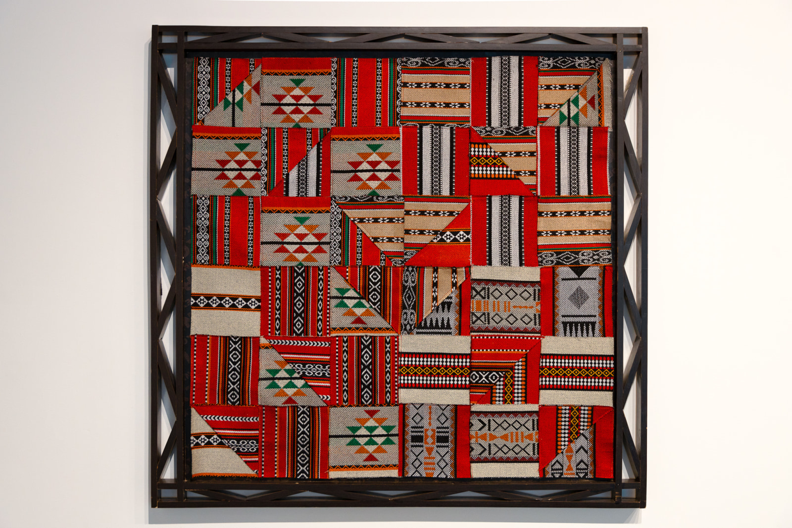 Christopher Joshua Benton The Place Where Majlis is Made 1 Fabric swatches from shuttered upholstery business, wood 42.91h x 42.91w in Framed: 49.21h x 49.21w in