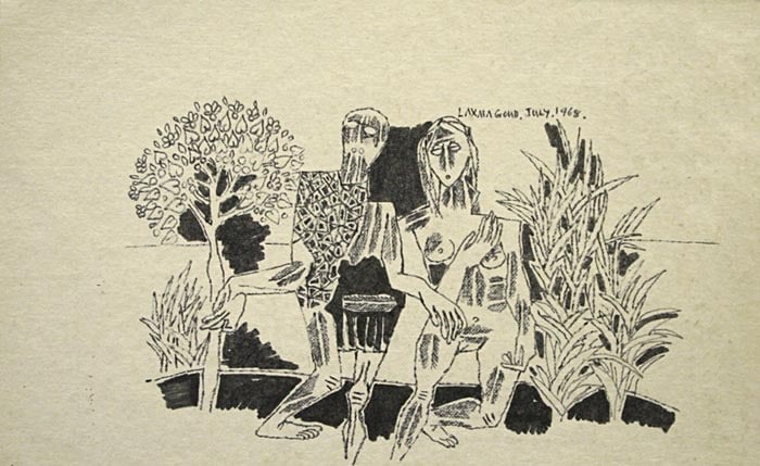 K. Laxma Goud MAN, WOMAN, TREES 1968 Ink on paper 6.5 x 11 in. SOLD