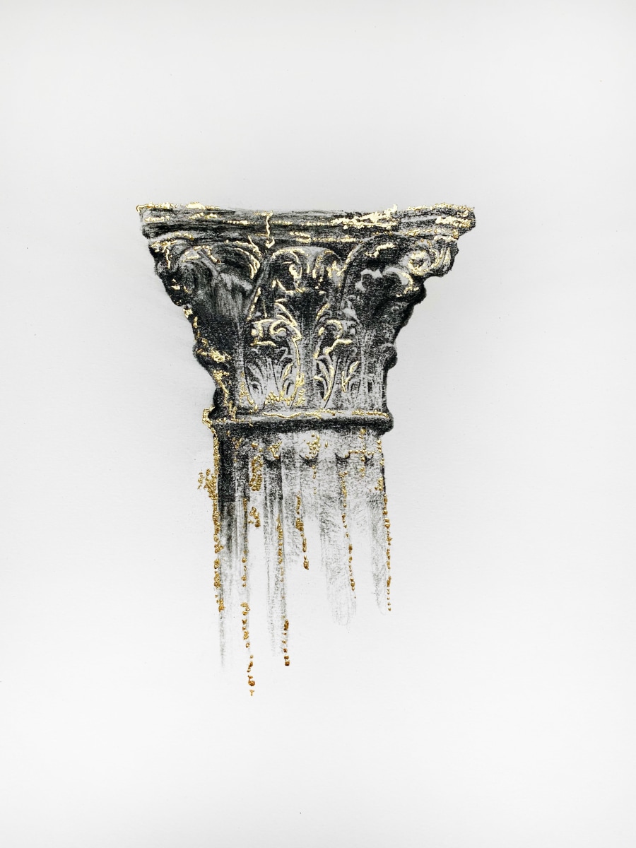 Najmun Nahar Keya Corinthian Dhaka (29) (Detail) Charcoal, graphite, rabbit skin glue, gold, on Fabriano archival paper 28 x 20 2019