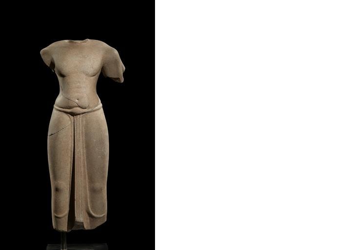 Pre-Angkor Torso (Possibly Vishnu) Cambodia Sandstone 7th Century Height: 21 in.