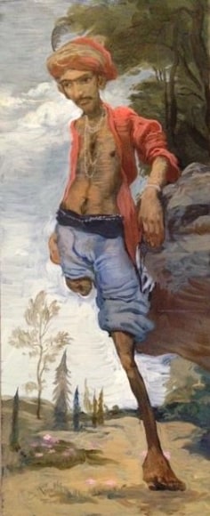 Salman Toor CRIPPLED ANCESTOR 2015 Oil on board 26 x 10.5 in.