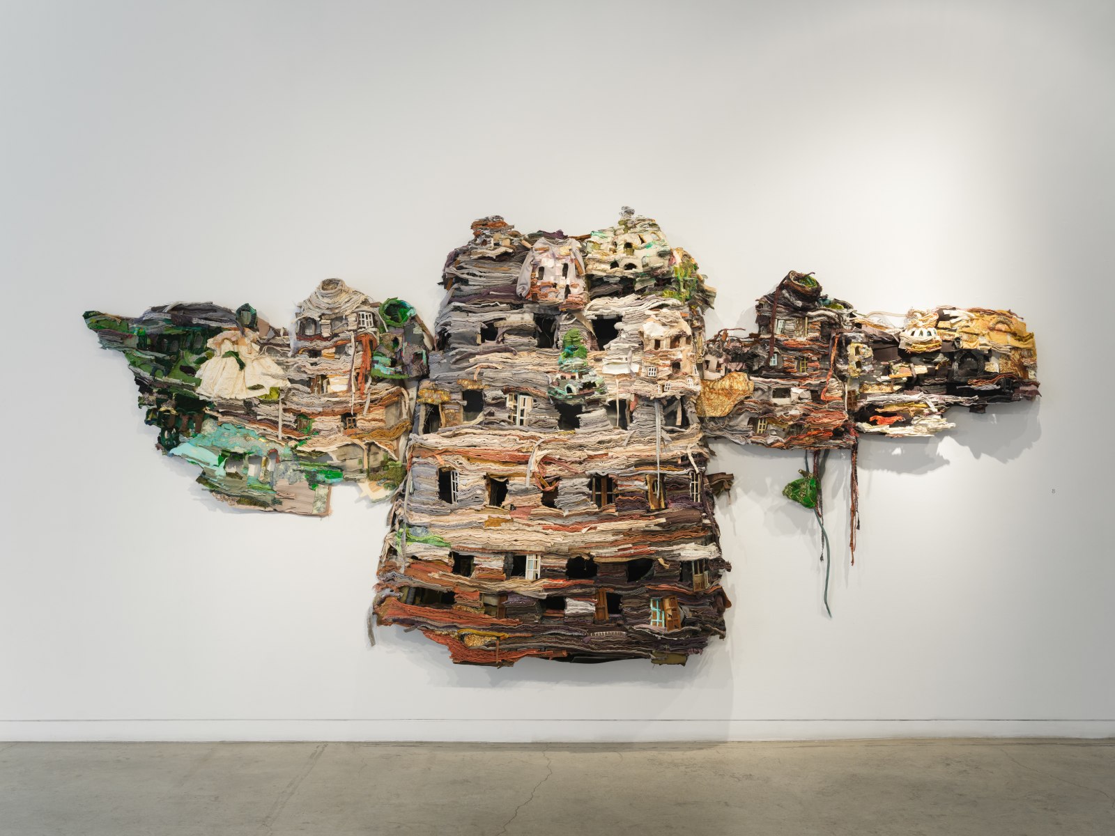 Ruby Chishti The Present is a Ruin Without the People 2016 Recycled textiles, wire mesh, thread, wood, embellishment, metal scrapes, and archival glue; with sound 82h x 128w x 12d in