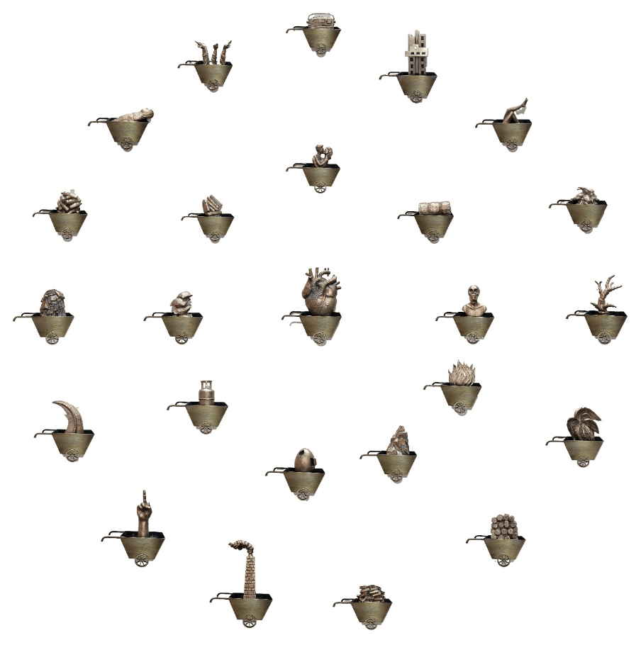 Gigi Scaria Life, death and miscellaneous, 2022 Bronze 25 pieces, each approximately 8h x 6w x 4d in Edition 1 of 3