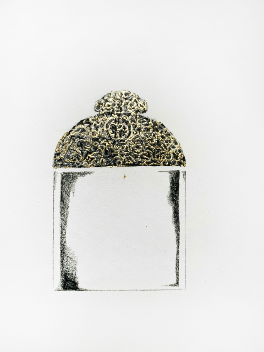 Najmun Nahar Keya Corinthian Dhaka (25) (Detail) Charcoal, graphite, rabbit skin glue, gold, on Fabriano archival paper 28 x 20 2019