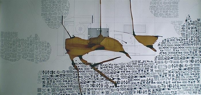 M. Pravat STILL UNDER CONSTRUCTION - 3 2010 Graphite, Indian ink and coffee on paper 30 x 60 in. NFS