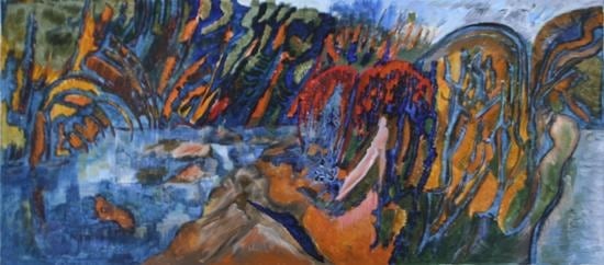 Avinash Chandra LANDSCAPE JAMAKA 1986 Oil on canvas 22 x 50 in.