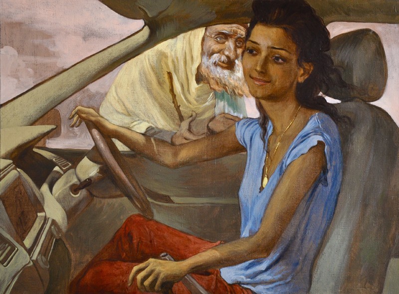 Salman Toor GIRL WITH BEGGAR 2013 Oil on linen 18 x 24 in.