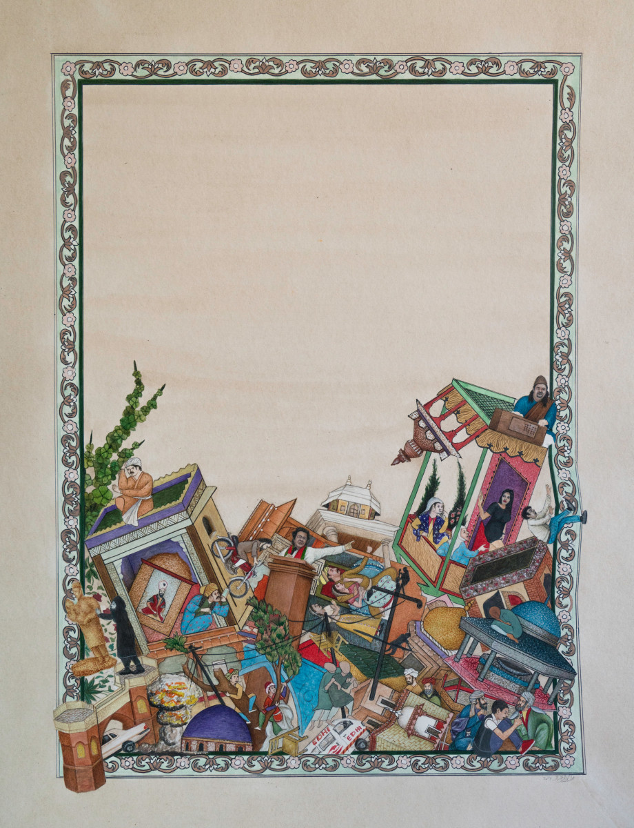 Saks Afridi Gravity, 2016 - 2017 Miniature painting 21 x 14 in