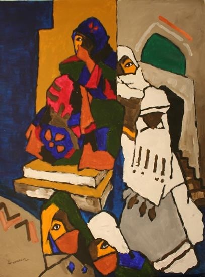 M. F. Husain Women from Yemen 2006 Acrylic on canvas 58.5 x 46.5 in.