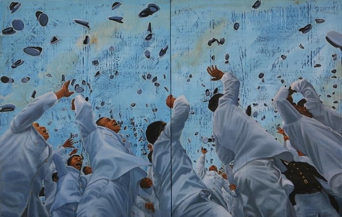 Untitled 1 - Blind Celebration 2008 Acrylic on tarpaulin 66 x 104 in. (diptych)