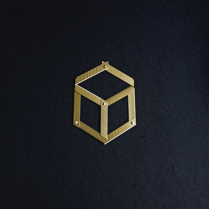 Abdullah M. I. Syed Margin of Error - Necker Cube on Black, 2017 Titanium utility knife blades, brass, stainless steel, felt and tempered hardwood 23 x 23 in