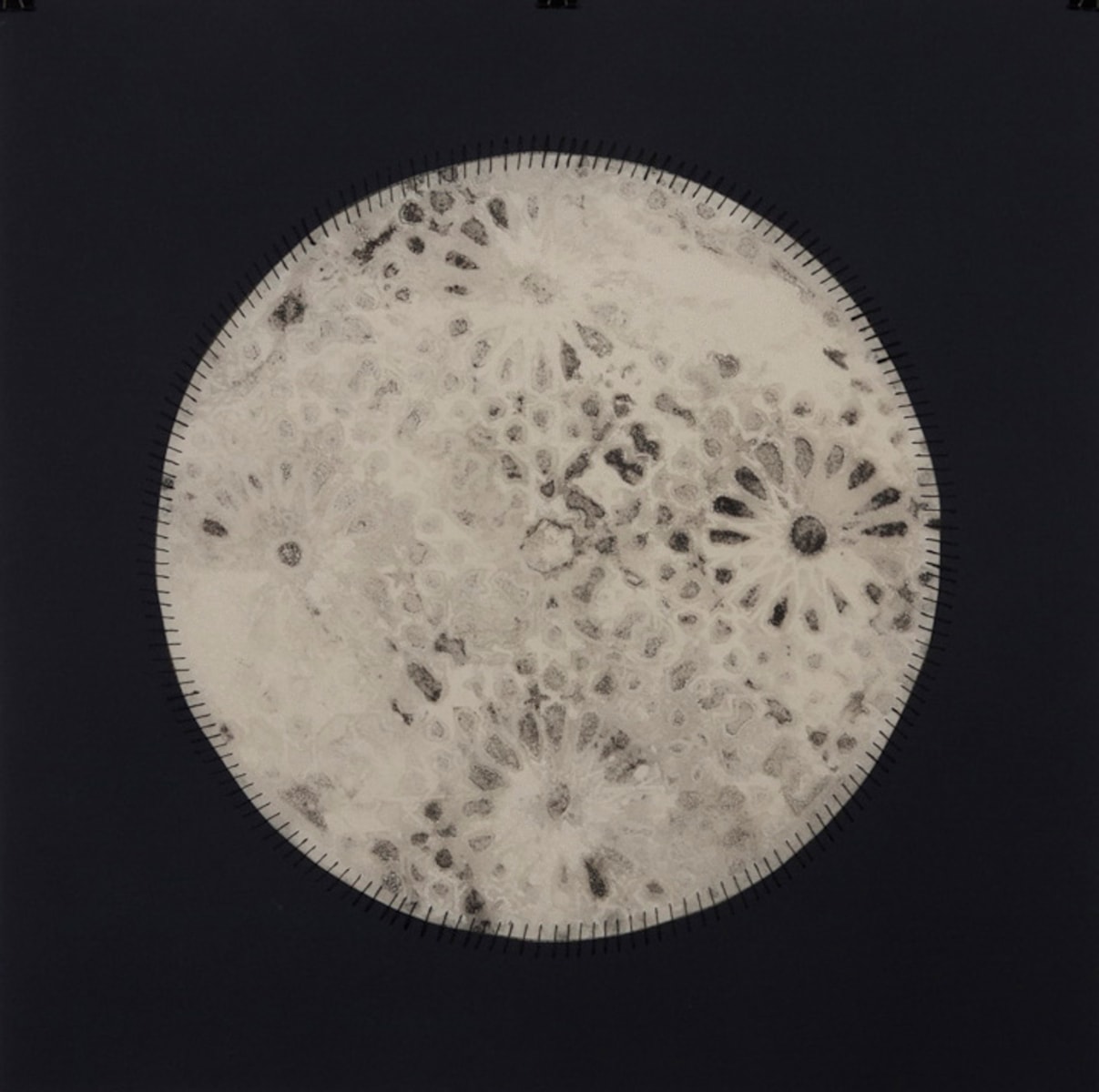 Anila Quayyum Agha Regeneration VI 2012 Mixed media on paper (Encaustic, ink, graphite, charcoal, and embroidery on paper) 22 x 22 in. Inquire