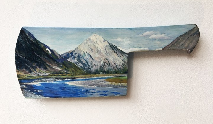 Adeela Suleman I Will Meet You by the Water 9 2017 Metal cleaver with enamel paint and hardener 5.5 x 12.5 in.