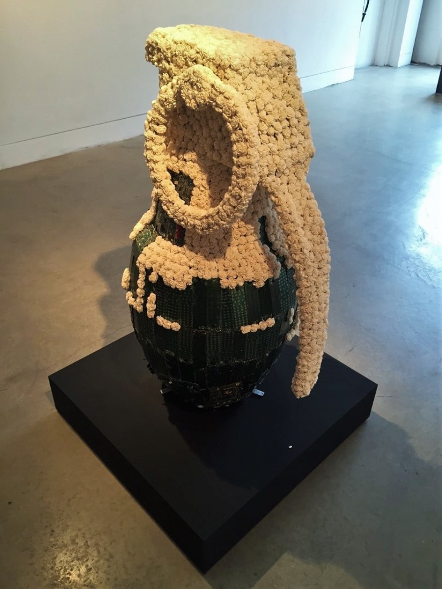 Promotesh Das Pulak, PROGRESSION - 1, 2014, Electronic objects, shola flowers and metal frame, 48 x 24 x 24 in