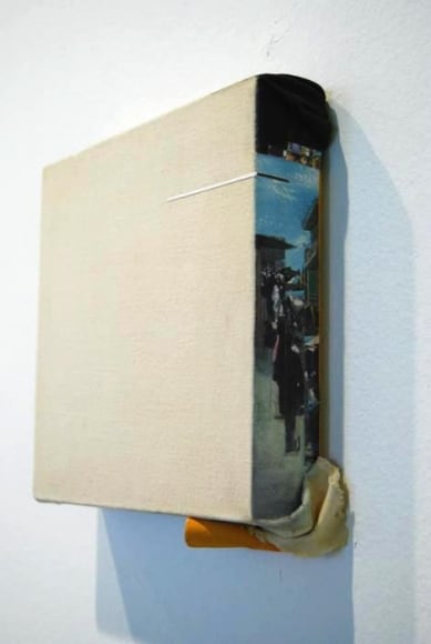 Saad Qureshi UNTITLED 2 2009 Oil and photograph on canvas 9.5 x 9.5 x 2 in.