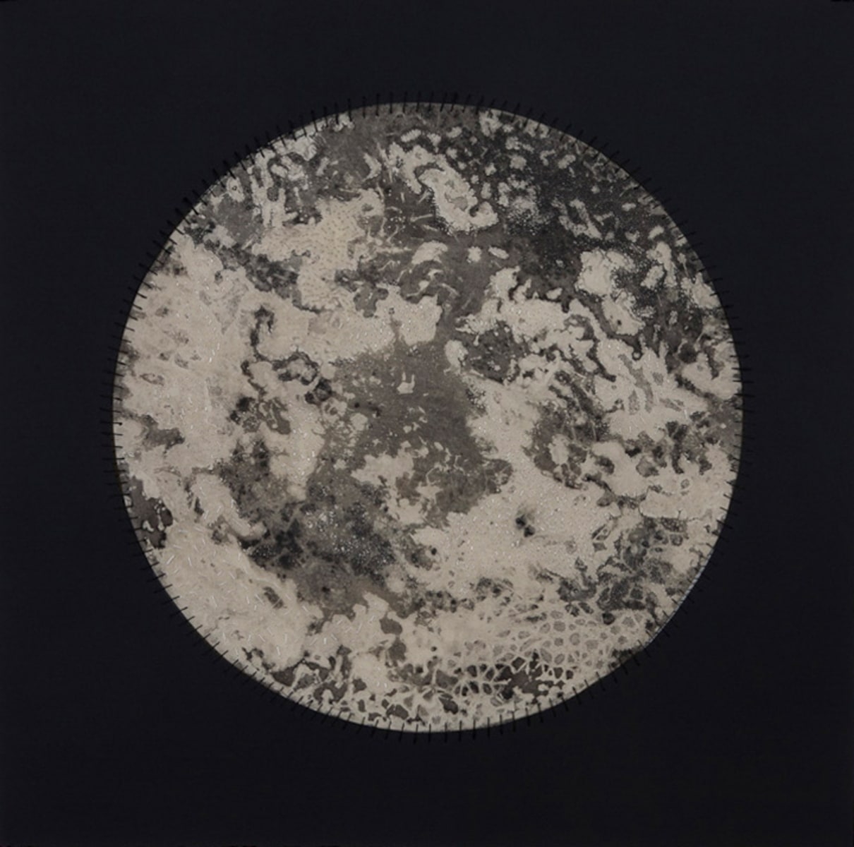 Anila Quayyum Agha Regeneration VII 2012 Mixed media on paper (Encaustic, ink, graphite, charcoal, and embroidery on paper) 22 x 22 in.
