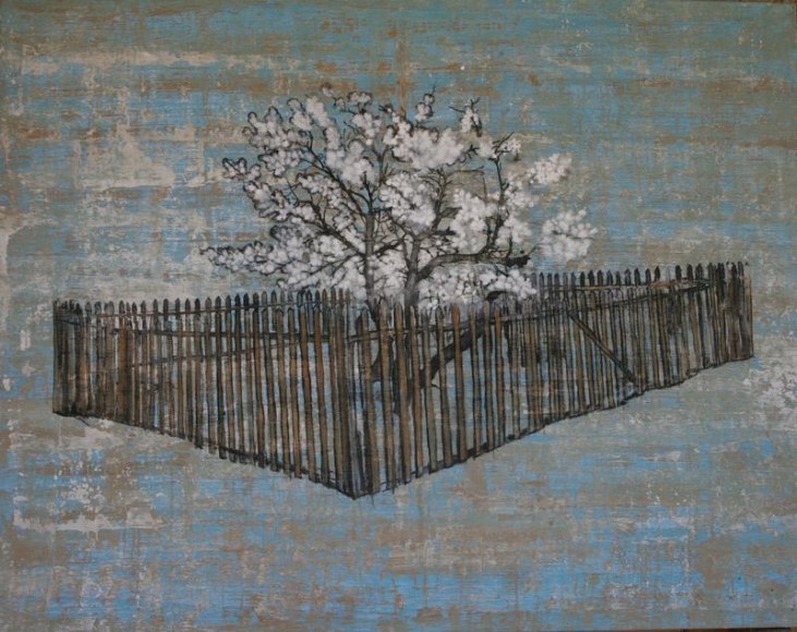 G.R. Iranna FENCED 2015 Acrylic on tarpaulin 54 x 66 in.