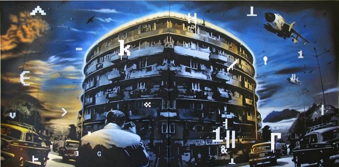 Baiju Parthan Milljunction 1 (Soft Graffiti) 2009 Oil, Acrylic on Canvas 48 x 96 in. (diptych)