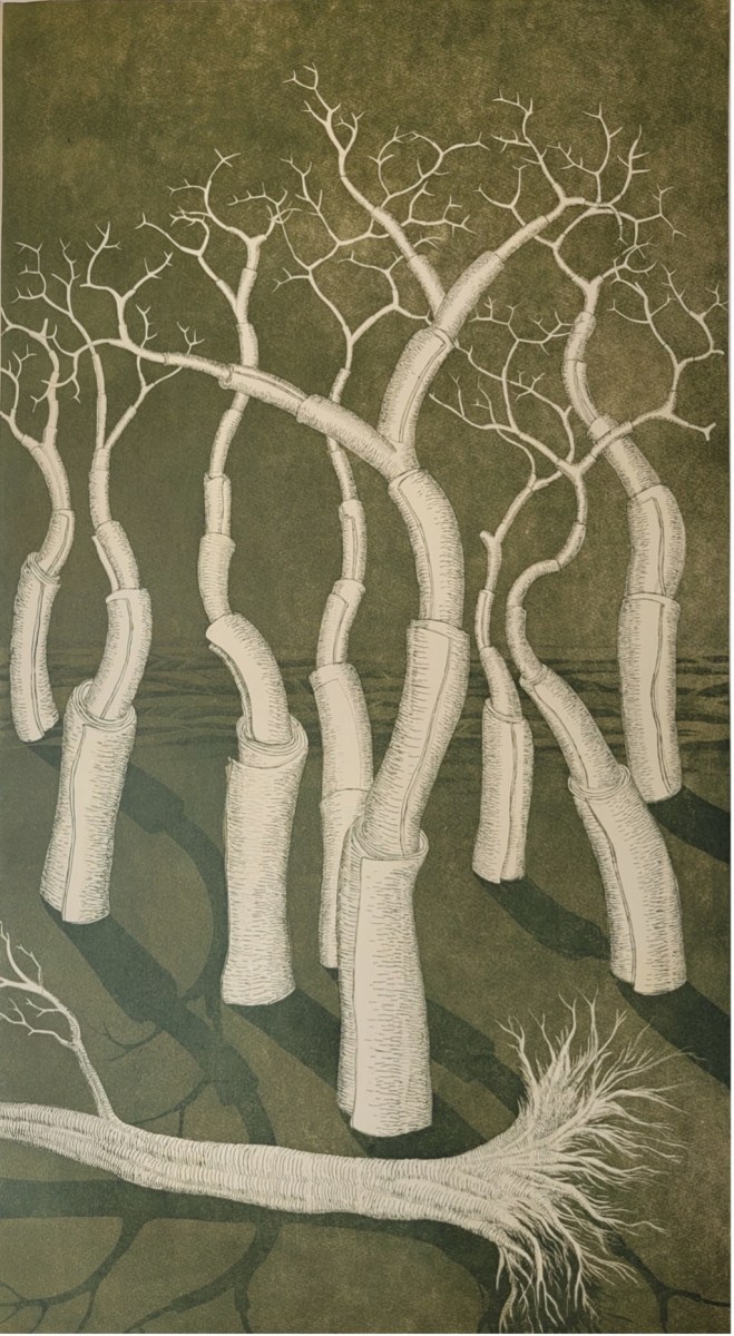 Gigi Scaria Scroll, 2022 Etching on Somerset paper 36h x 20w in 1 of 20