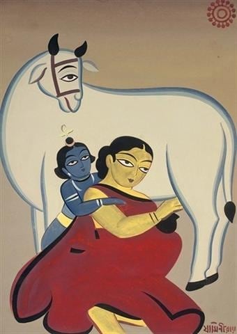 Jamini Roy UNTITLED (YASHODA AND KRISHNA) ND Gouache on card 30 x 21 in