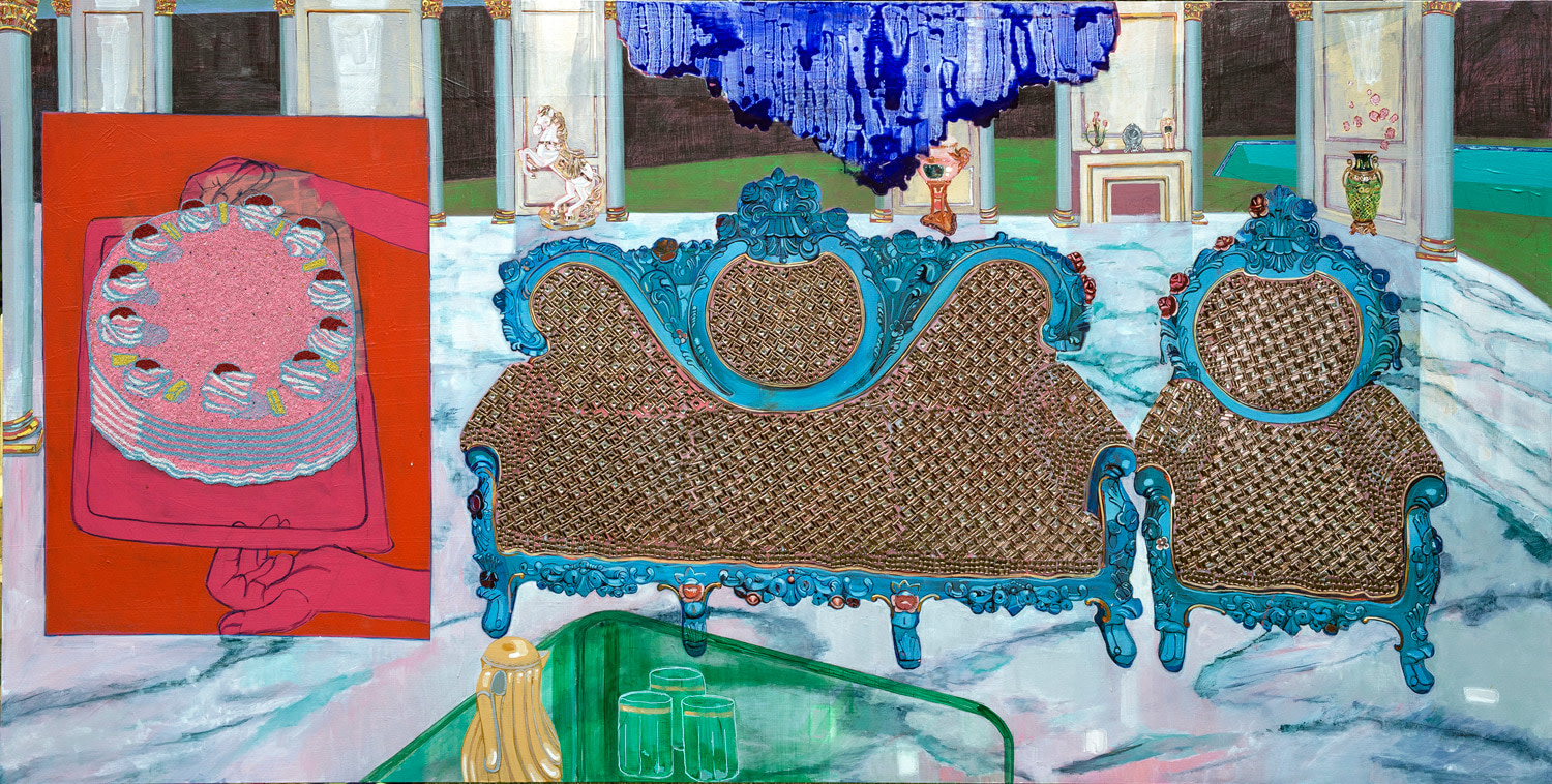Saba Khan The Smuggler's Drawing Room 2016 Crystals, beads and acrylic on canvas