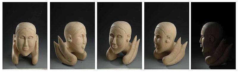 Mayyur Gupta GUARDIAN I 2007 - 08 Wood 19 x 12 x 14 in. UNAVAILABLE (Multiple views of the same sculpture)