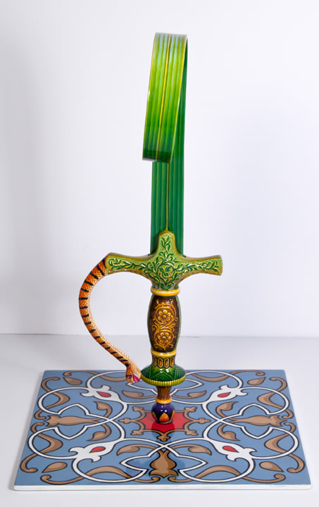 Adeela Suleman Kar Wa Farr Series 1, 2014 Hand painted stainless steel 14 x 12 x 9 in