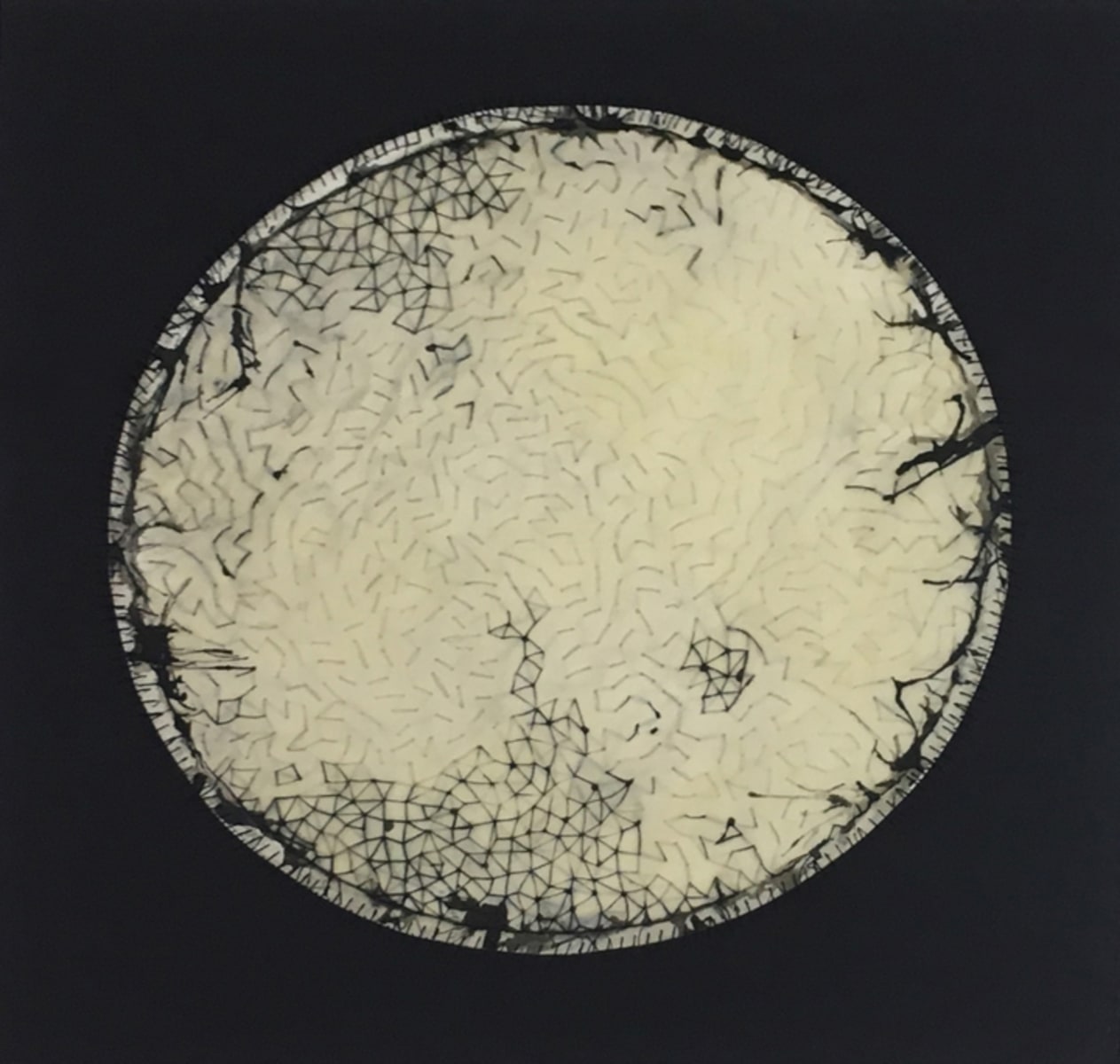 Anila Quayyum Agha Regeneration VIII 2012 Mixed media on paper (Encaustic, ink, graphite, charcoal, and embroidery on paper) 22 x 22 in.