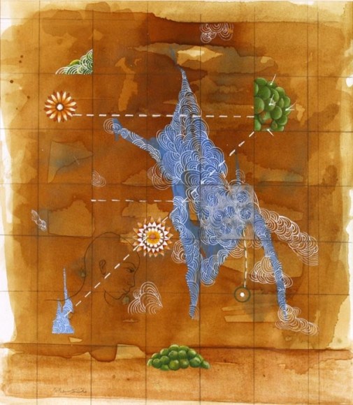 Aisha Rahim UNTITLED (BLUE MASS) Gouache on wasli 7.5 x 6.5 in.