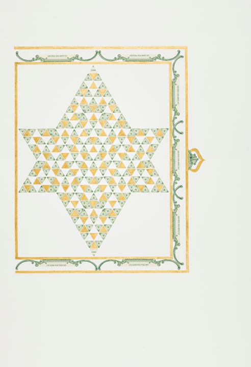 Abdullah M. I. Syed Illuminated Prisms Manuscript I: Pg. 5, 2017 Hand-cut U.S. $1 banknotes collage and 24k gold on Illustration board 22.75 x 15 in