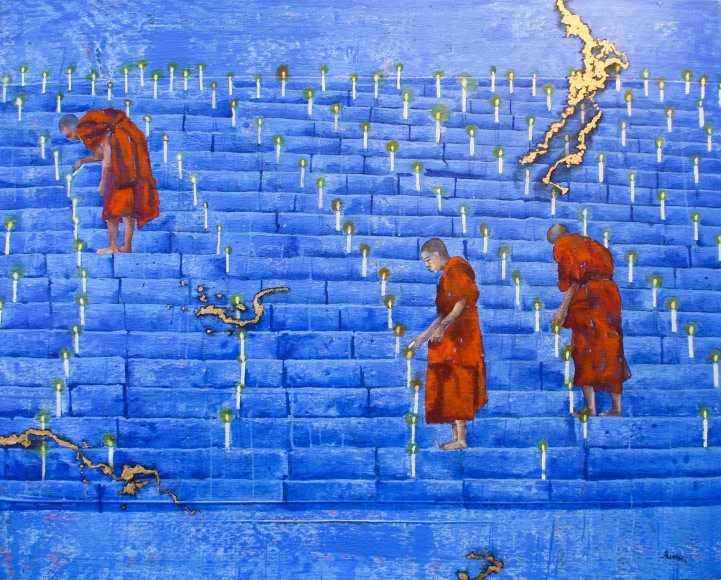 G.R. Iranna PENSIVE MOMENTS 2014 Acrylic on tarpaulin 54 x 66 in.