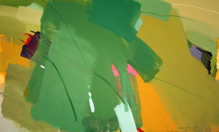 Hukumlal Verma LANDSCAPE GREEN 2007 Oil and acrylic on canvas 36 x 60 in. SOLD